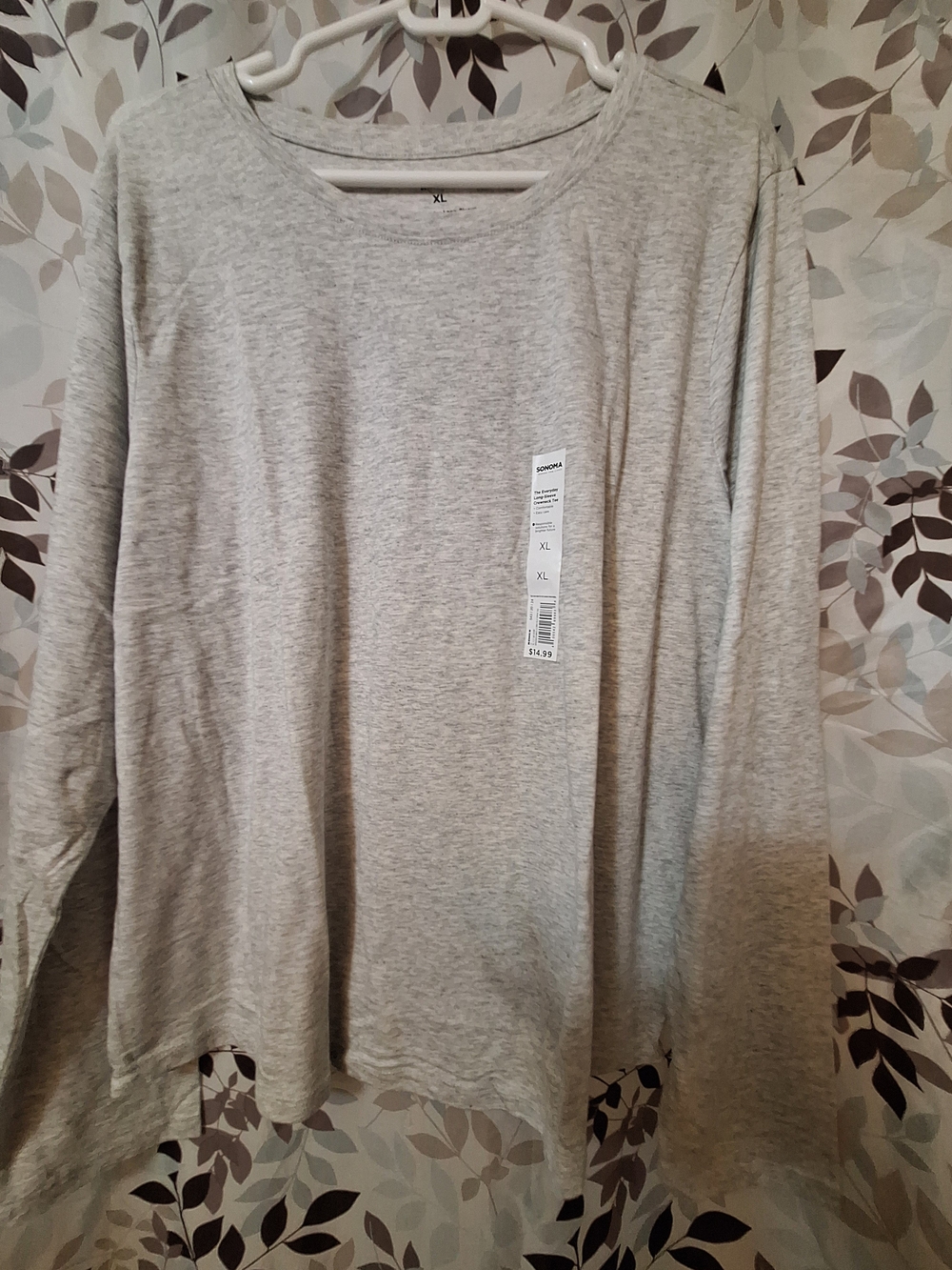 NWT Sonoma Women's Long Sleeve Light Gray Crew Neck Tee xL